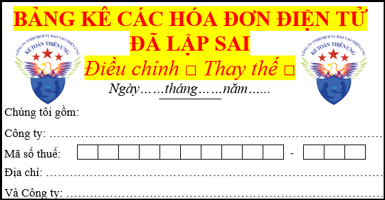 Mẫu bảng kê các hóa đơn điện tử đã lập sai