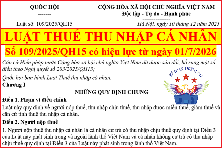 Luật thuế thu nhập cá nhân mới nhất áp dụng từ năm 2026