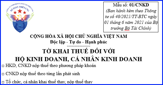 Tờ khai thuế khoán - Mẫu 01/CNKD