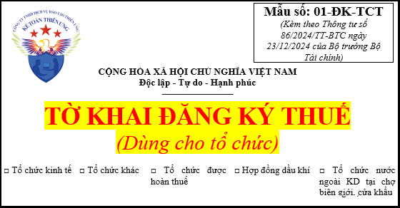 Mẫu 01-ĐK-TCT tờ khai đăng ký thuế dùng cho tổ chức
