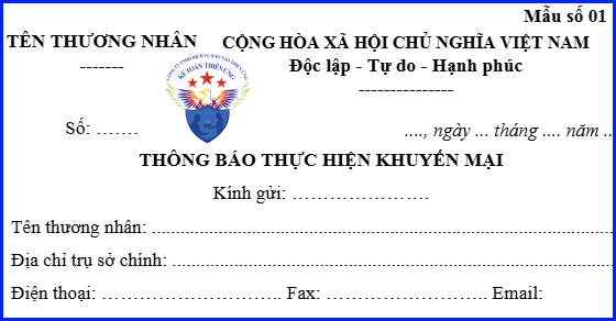 Mẫu số 01 - thông báo thực hiện khuyến mại