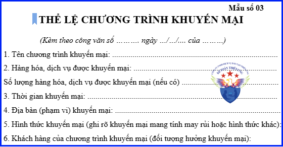 Mẫu số 03 - thể lệ chương trình khuyến mại