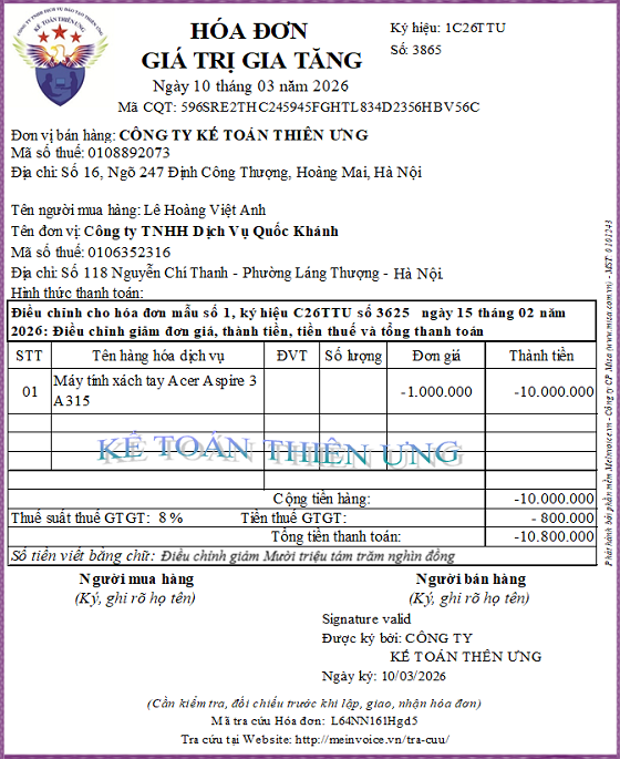 Hóa đơn điều chỉnh