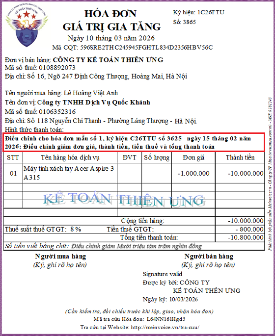 Hóa đơn điều chỉnh