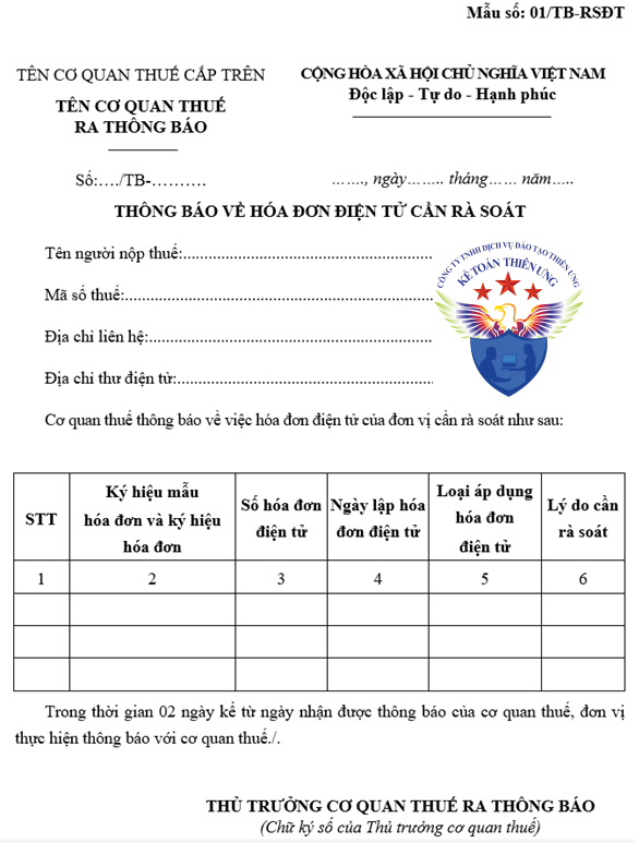Mẫu số 01/TB-RSĐT Phụ lục IB
