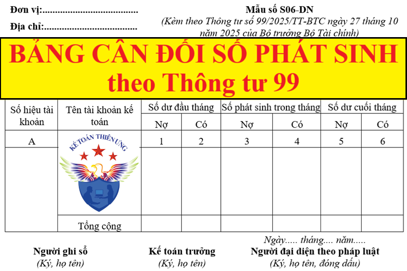 Cách lập Bảng cân đối số phát sinh theo Thông tư 99