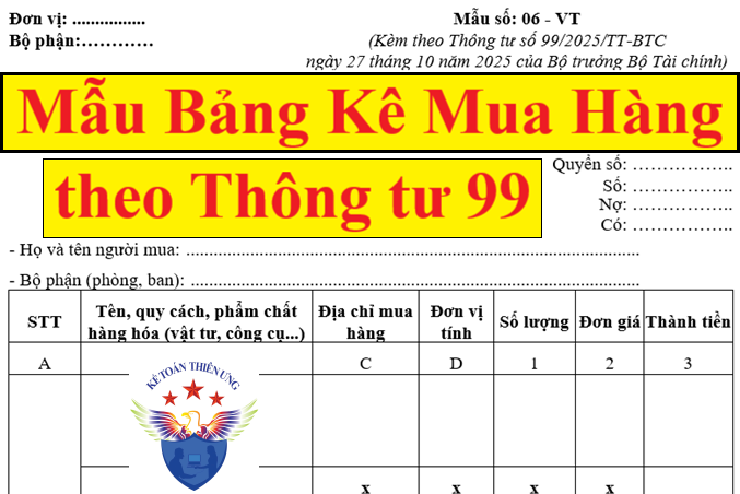Mẫu bảng kê mua hàng theo Thông tư 99