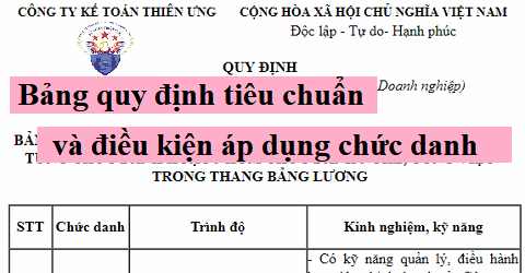 bảng quy định tiêu chuẩn và điều kiện áp dụng chức danh