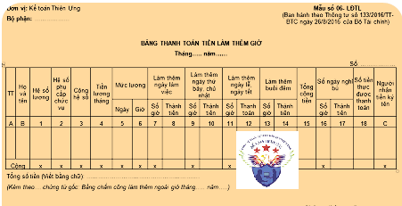 bàng thanh toán tiền làm thêm giờ