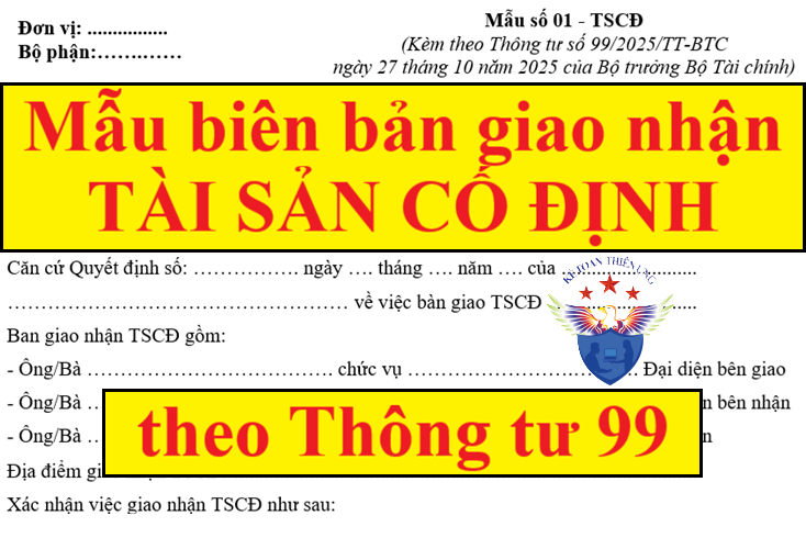 Mẫu biên bản giao nhận TSCĐ theo Thông tư 99