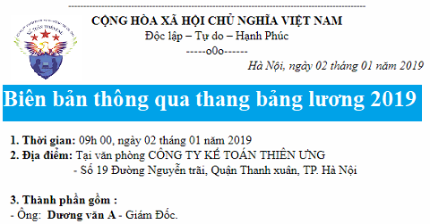 Mẫu biên bản thông qua thang bảng lương 2019 Mẫu biên bản thông qua thang bảng lương 2019