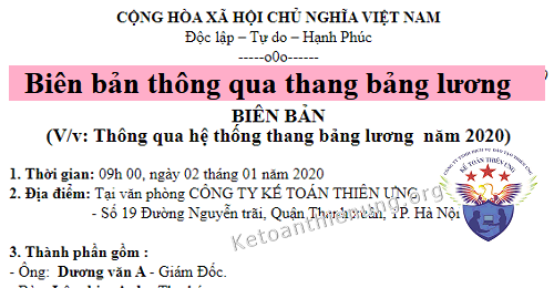 Mẫu biên bản thông qua thang bảng lương 2020 Mẫu biên bản thông qua thang bảng lương 2020