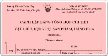 cách lập bảng tổng hợp chi tiết vật tư hàng hóa