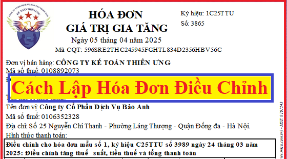 Cách lập hóa đơn điều chỉnh