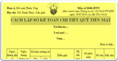 cách lập sổ kế toán chi tiết quỹ tiền mặt