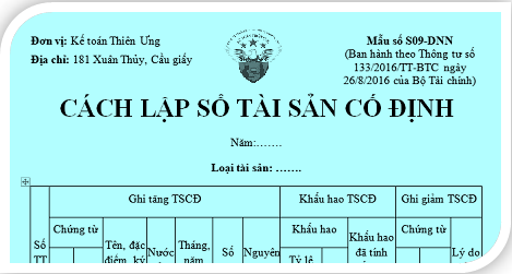 cách lập sổ tài sản cố định