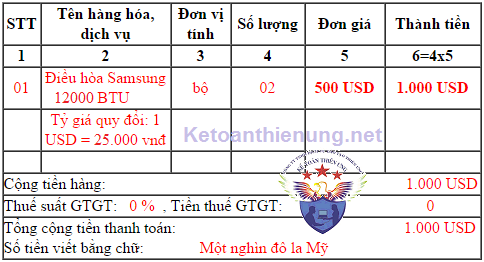 cách viết hóa đơn có tiền ngoại tệ