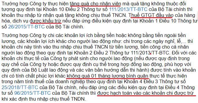 Chi phí thuế với quà tặng nhân viên