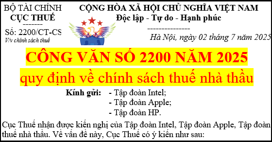 Công văn số 2200 về chính sách thuế nhà thầu mới nhất năm 2025