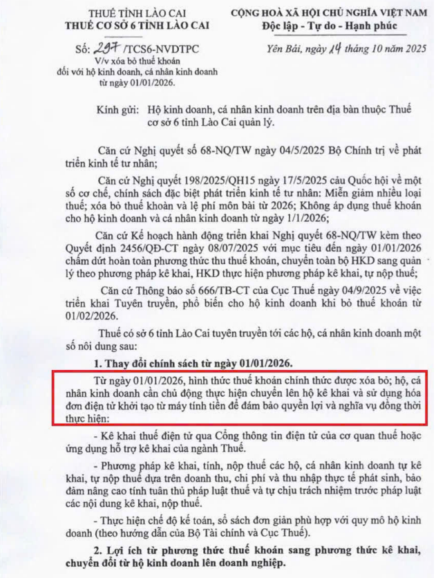 Công văn số 297 xóa bỏ thuế khoán với hộ kinh doanh mới nhất 2025