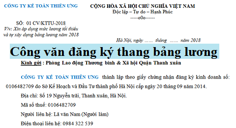 Công văn đăng ký hệ thống thang bảng lương Công văn đăng ký hệ thống thang bảng lương