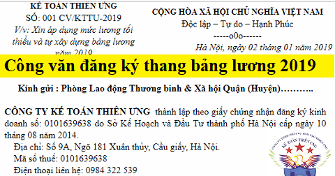 Công văn đăng ký thang bảng lương 2019 Công văn đăng ký thang bảng lương 2019