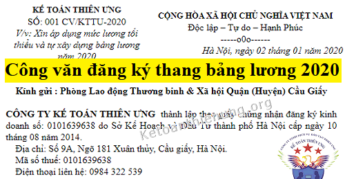 Công văn đăng ký thang bảng lương 2020 Công văn đăng ký thang bảng lương 2020