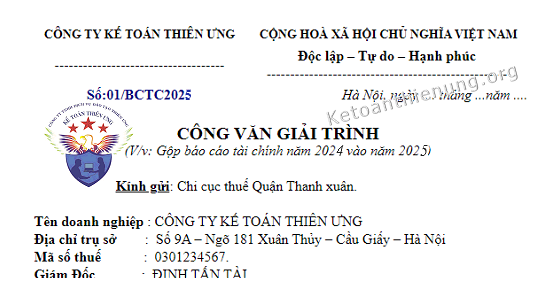 Công văn xin gộp báo cáo tài chính