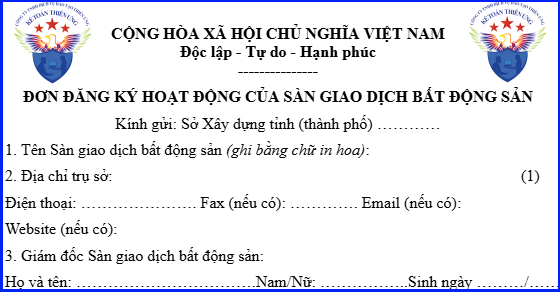 Mẫu đơn đăng ký hoạt động của sàn giao dịch bất động sản