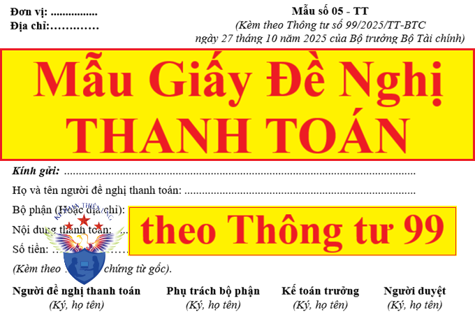 Mẫu giấy đề nghị thanh toán theo Thông tư 99