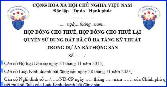 Mẫu hợp đồng cho thuê quyền sử dụng đất đã có hạ tầng kỹ thuật trong dự án bất động sản