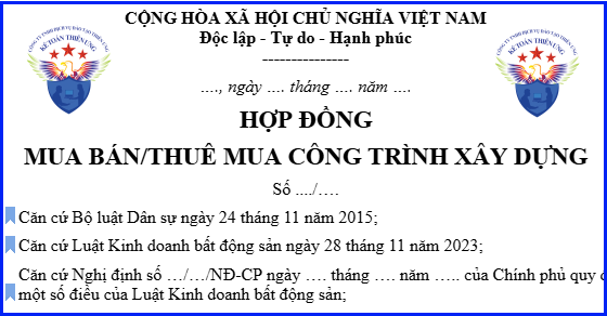 Mẫu hợp đồng mua bán cho thuê công trình xây dựng giáo dục, y tế, thể thao, văn hóa, văn phòng ...