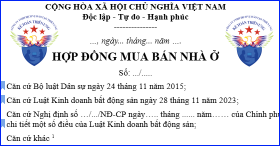 Mẫu hợp đồng mua bán nhà ở áp dụng trong mua bán chung cư