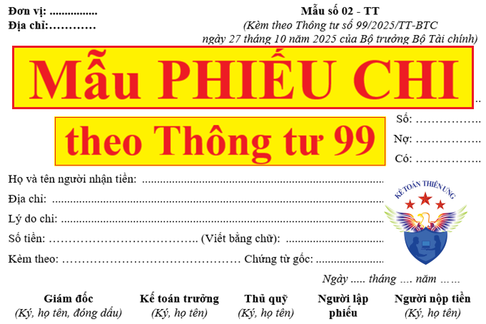 Mẫu phiếu chi theo Thông tư 99