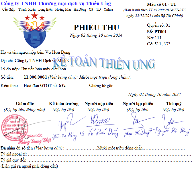 Mẫu phiếu thu theo tt 200