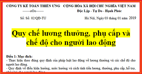 mẫu quy chế lương thưởng mới nhất mẫu quy chế lương thưởng mới nhất