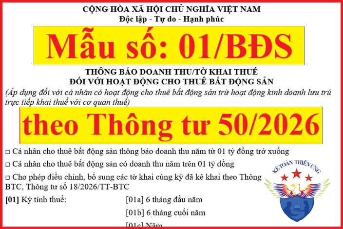 Mẫu 01/BĐS theo Thông tư số 50/2026/TT-BTC