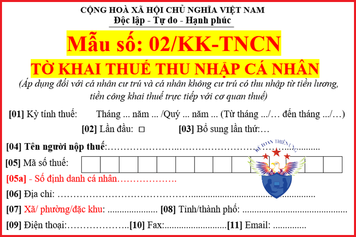 Mẫu 02/KK-TNCN tờ khai thuế TNCN theo Thông tư 80/2021