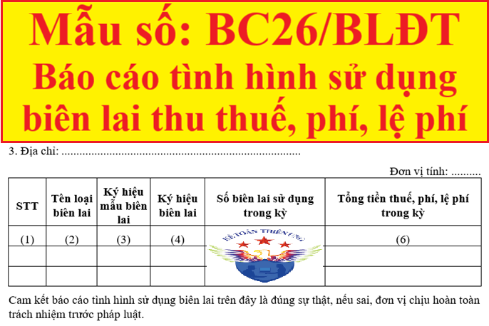 Mẫu báo cáo tình hình sử dụng biên lai thu thuế - phí - lệ phí