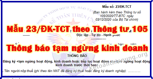 Mẫu thông báo tạm ngừng kinh doanh 23/đk-tct