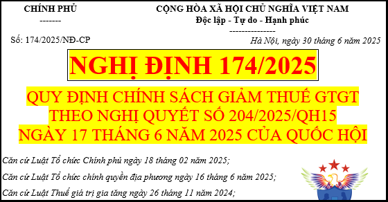 Nghị định số 174 quy định chính sách giảm thuế giá trị gia tăng