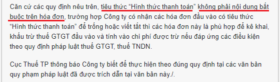 Nội dung không bắt buộc trên hóa đơn