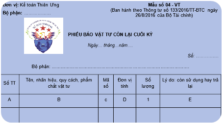 phiếu báo vật tư còn lại cuối kỳ