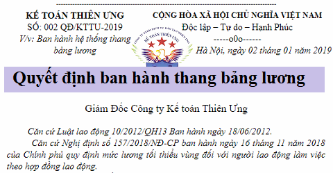 mẫu quyết định ban hành thang bảng lương 2019 mẫu quyết định ban hành thang bảng lương 2019