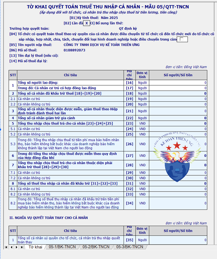 hướng dẫn lập tờ khai quyết toán thuế 05/QTT-TNCN