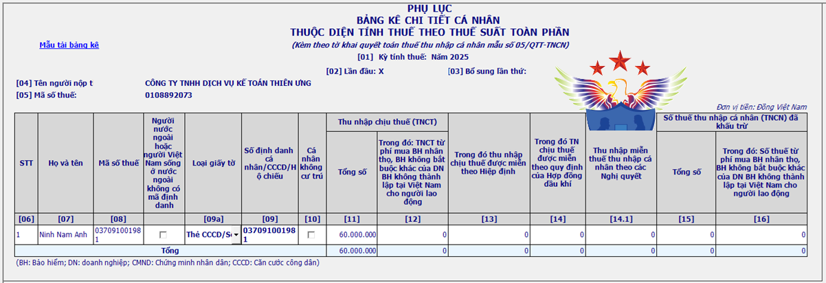 Cách làm bảng kê quyết toán thuế tncn