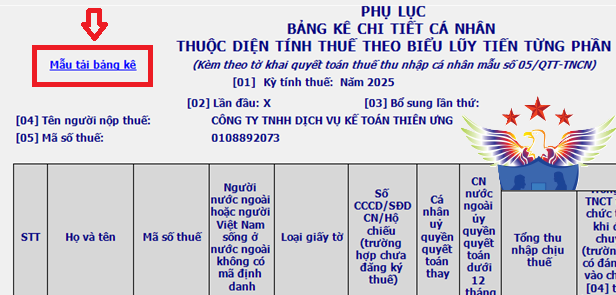 cách tải bảng kê excel vào htkk