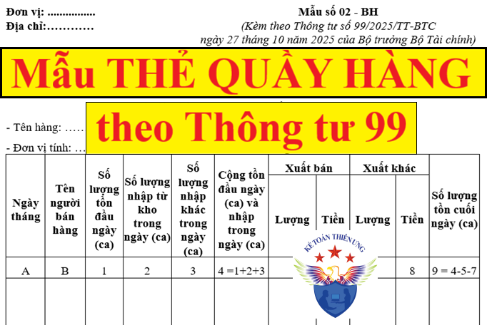 Mẫu thẻ quầy hàng theo Thông tư 99