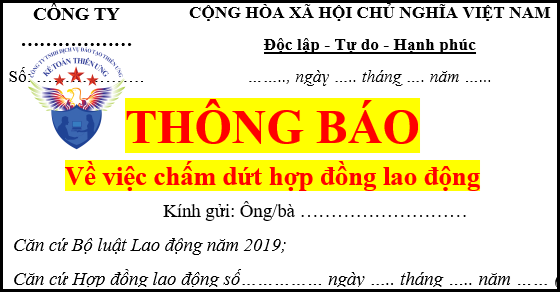 Mẫu thông báo về việc chấm dứt hợp đồng lao động