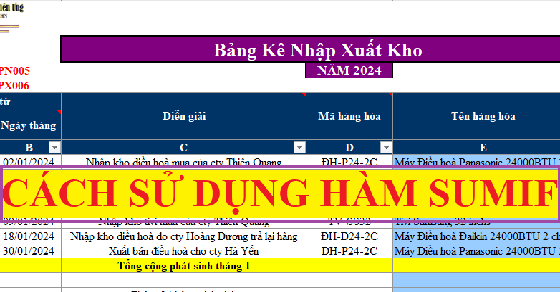 Cách sử dụng hàm SUMIF trong Excel kế toán